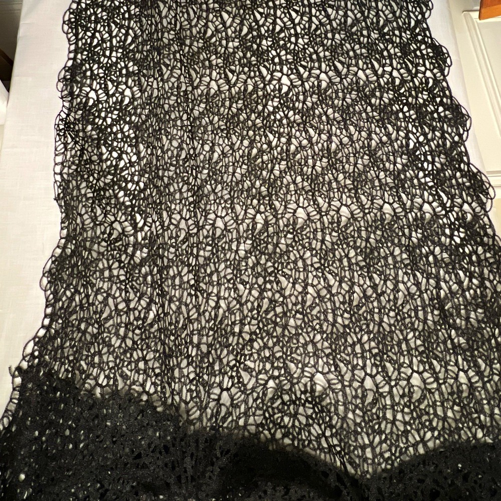 Black Textured Openwork Novelty Lace Fabric Scalloped Edge 46.5" Wide 6 Yds